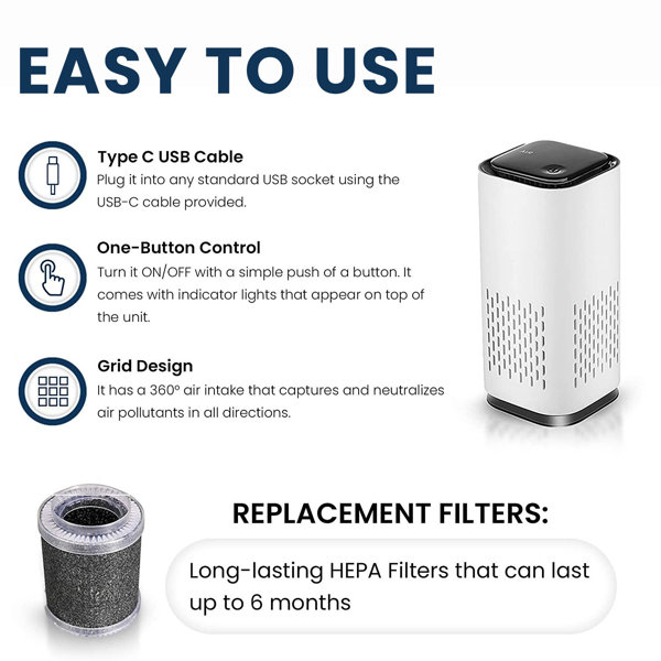 Kiki Pure Mini Portable Air Purifier with HEPA filter Wayfair